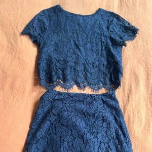 Navy blue 2 piece lace skirt and top